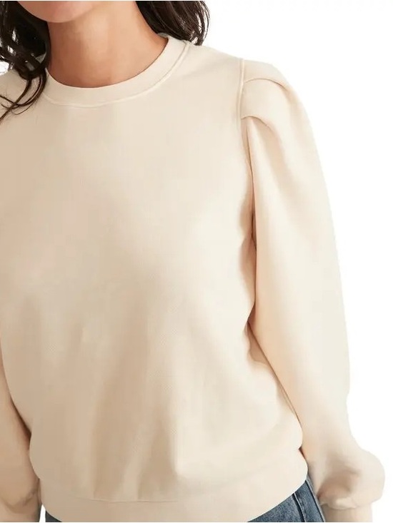 Marine Layer Enya Puff Sleeve Sweatshirt Beige Crewneck Cotton S 25229 - Picture 4 of 15
